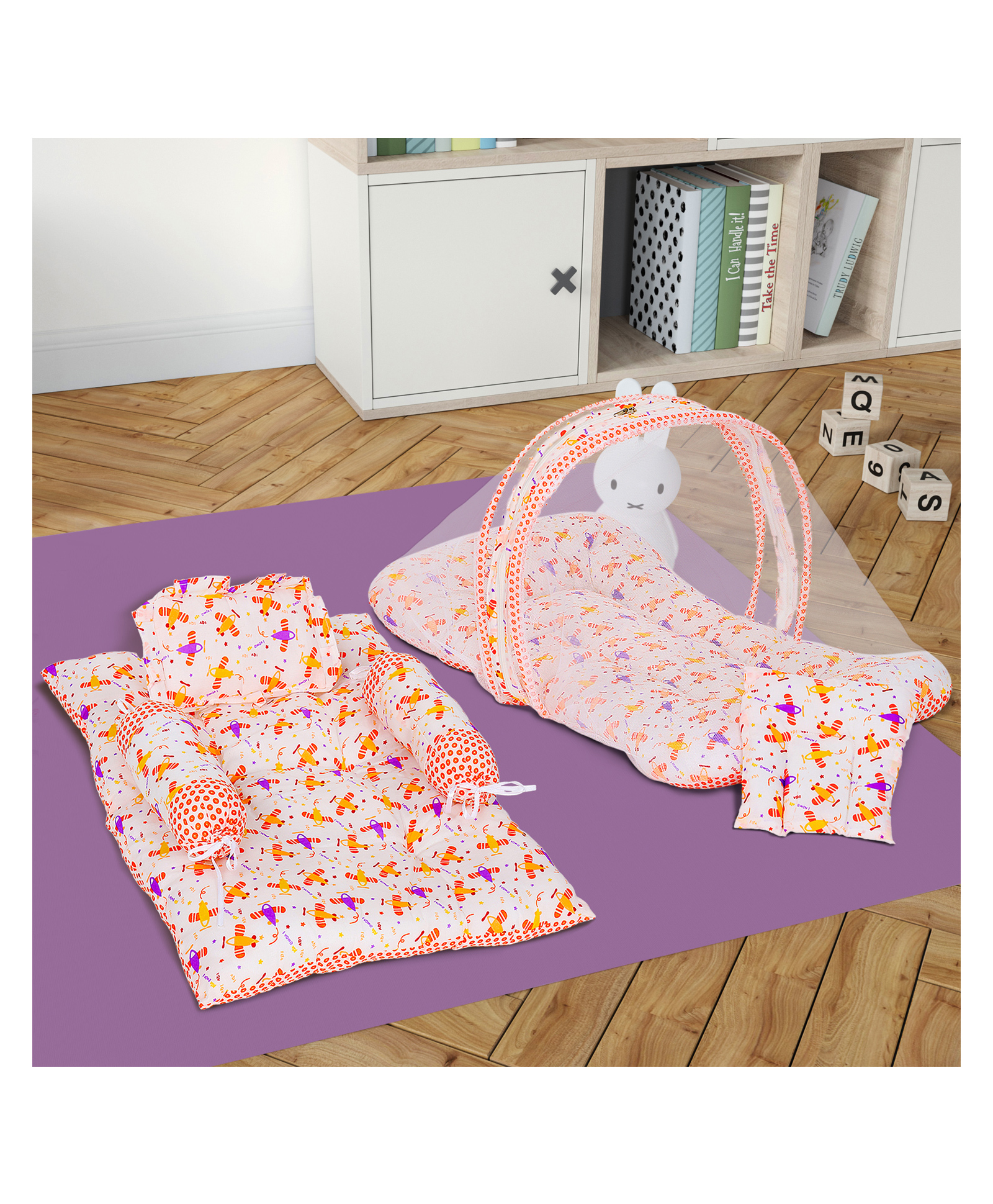 SafeChamp Lite Air Baby Bedding Set With Pillow And 4 Piece - Bed With Pillow And 2 Bolsters  (Pack -2) (Orange)-picture-26