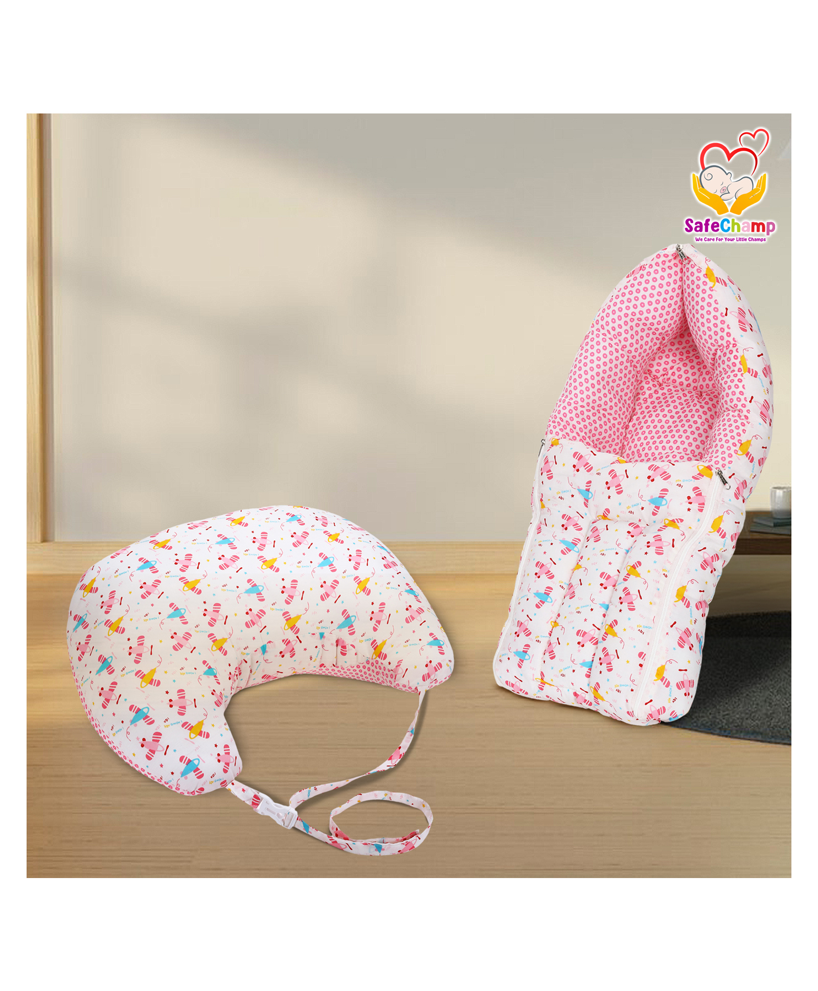 SafeChamp Lite Air Baby Sleeping Bag And Feeding Pillow Combo (Pack -2) (Pink)-picture-30