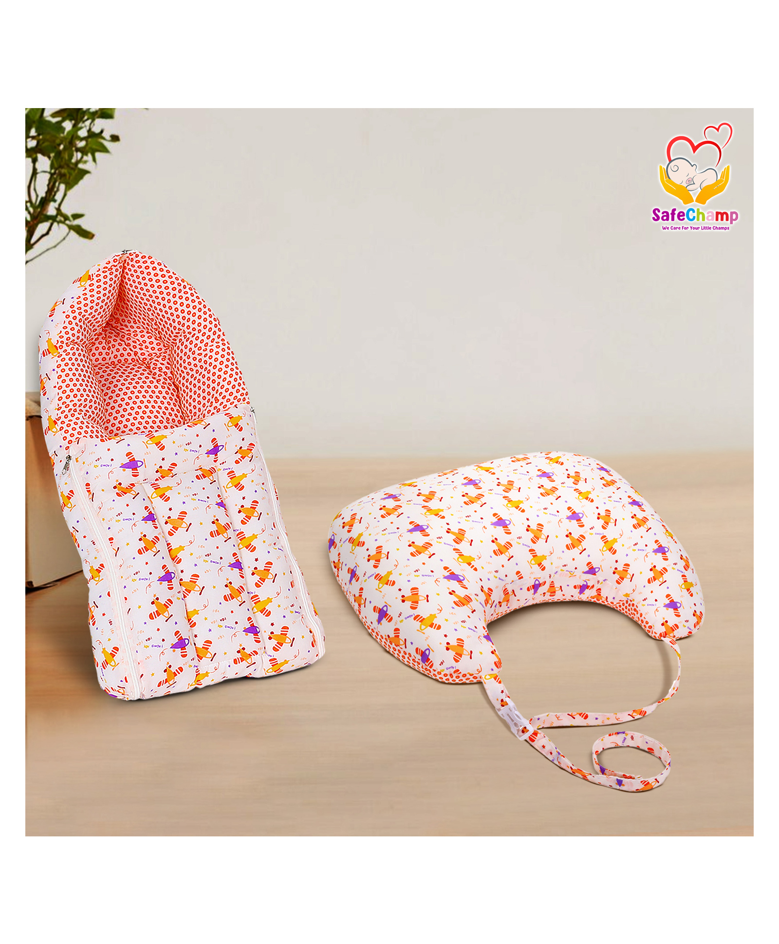 SafeChamp Lite Air Baby Sleeping Bag And Feeding Pillow Combo (Pack -2) (Orange)-picture-31