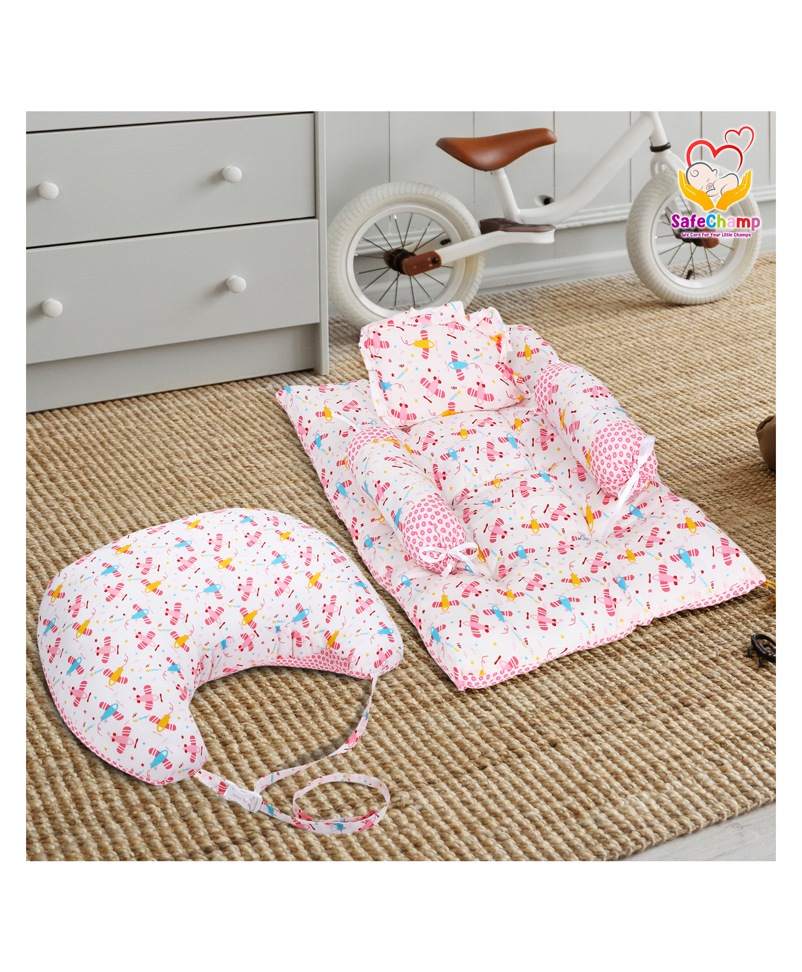 SafeChamp Lite Air Baby 4-Piece Set And Feeding Pillow Combo (Pack -2) (Pink)-picture-34