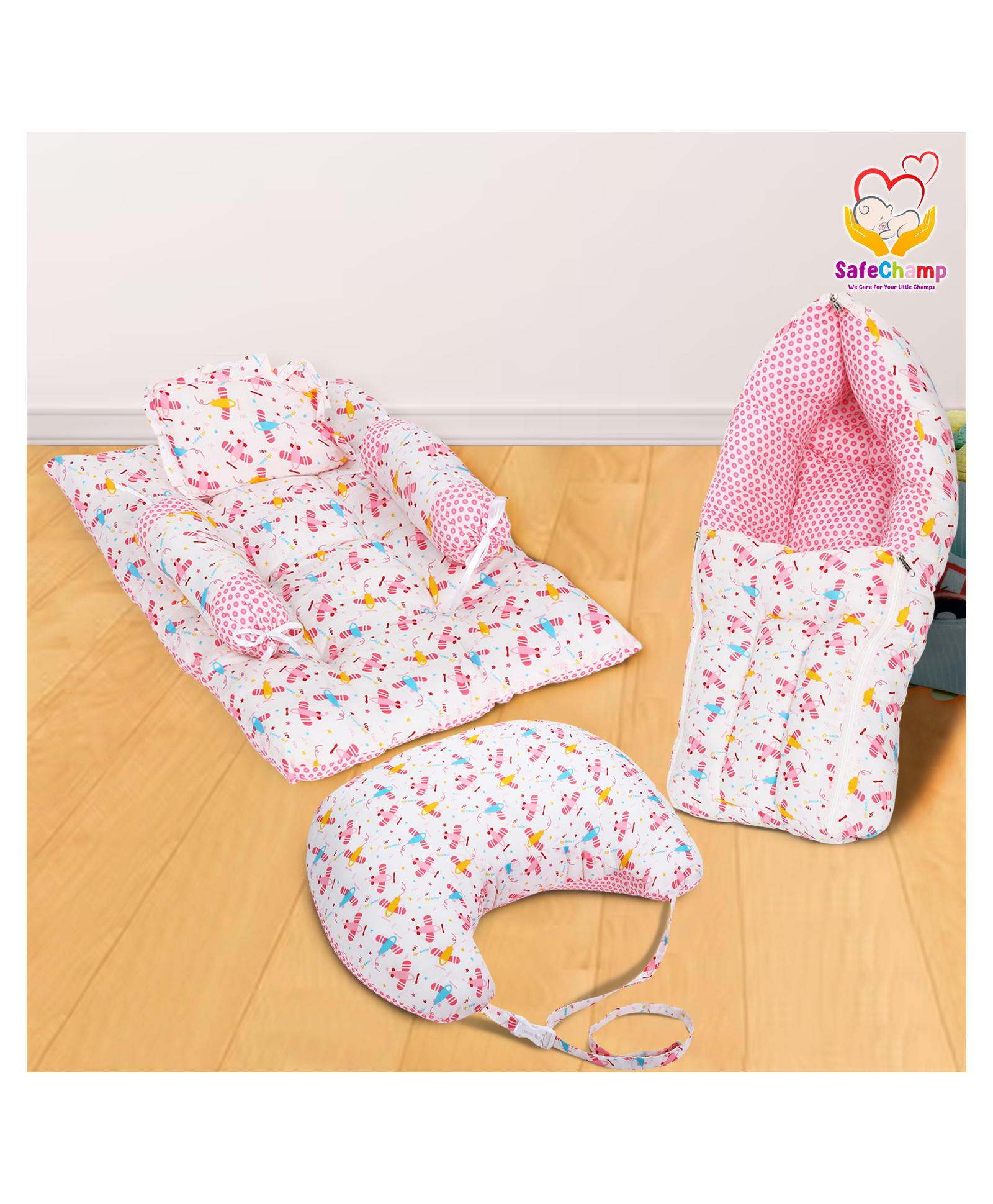 SafeChamp Lite Air Baby Bedding Set And Feeding Pillow And 4 Piece Set  Combo (Pack - 3) (Pink)-picture-23