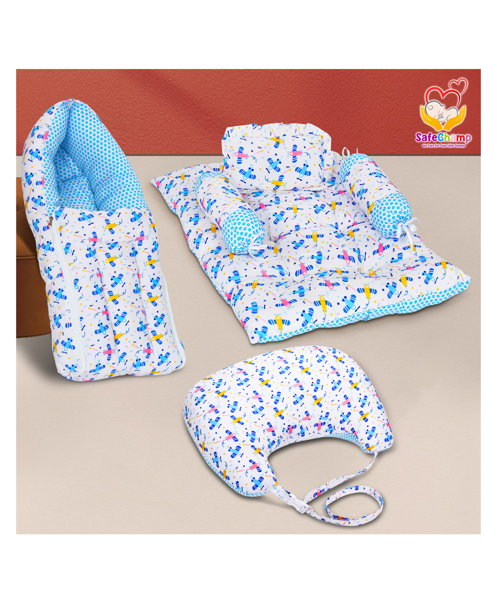 SafeChamp Lite Air Baby Bedding Set And Feeding Pillow And 4 Piece Set  Combo (Pack - 3) (Blue)-picture-24