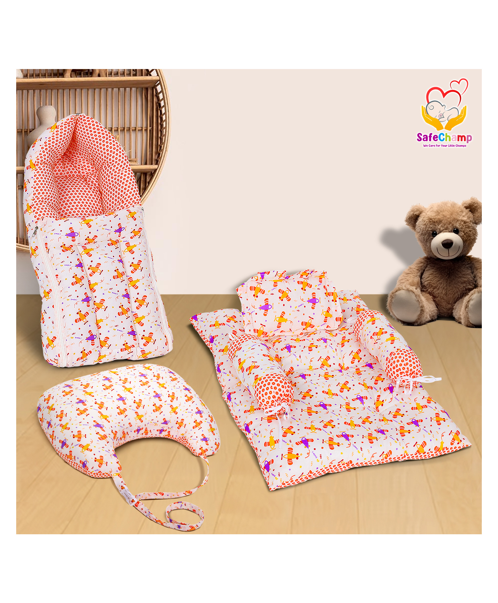 SafeChamp Lite Air Baby Bedding Set And Feeding Pillow And 4 Piece Set  Combo (Pack - 3) (Orange)-picture-21