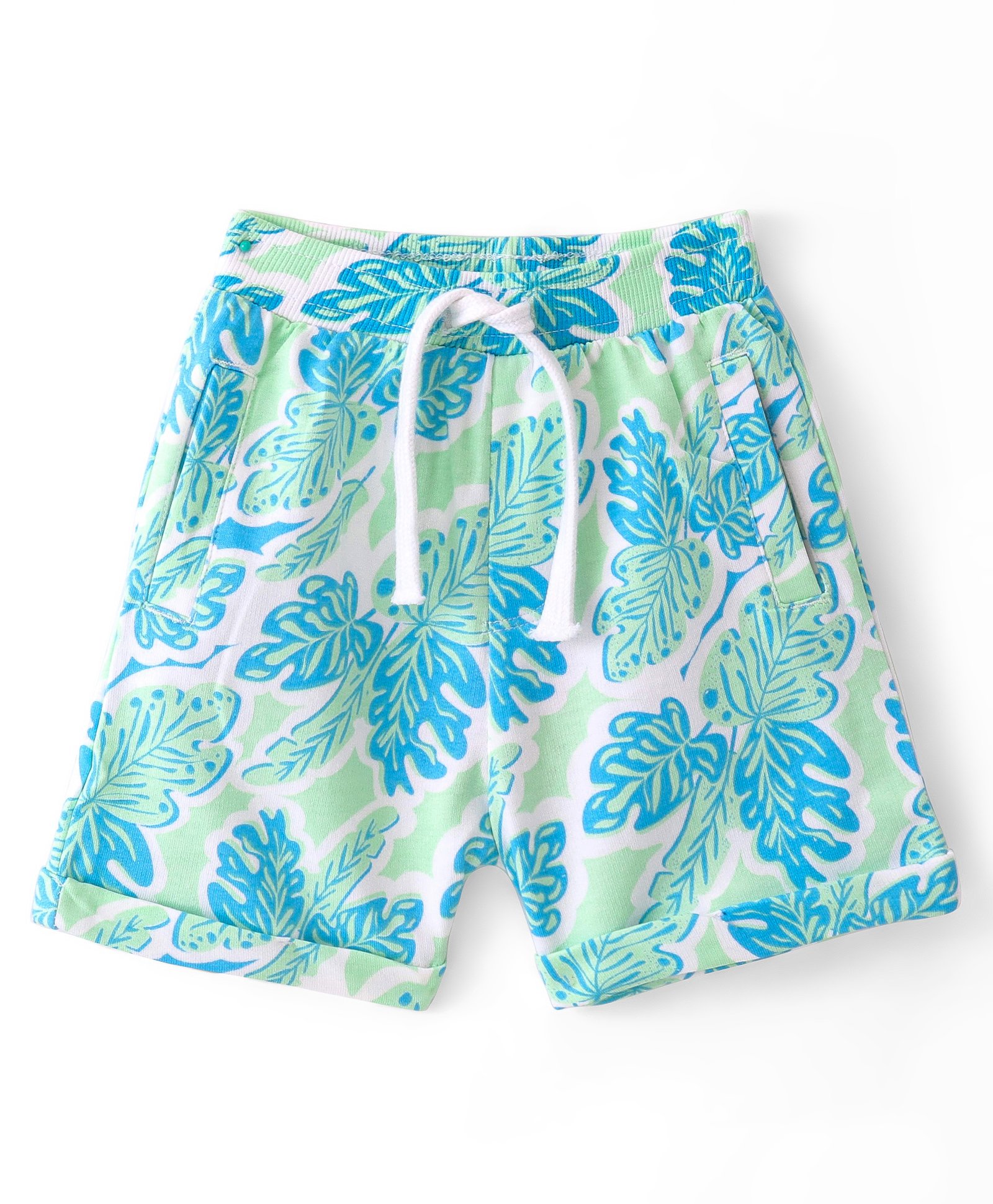 Babyhug Cotton Looper Knit Shorts with Leafy Print - Green-picture-28