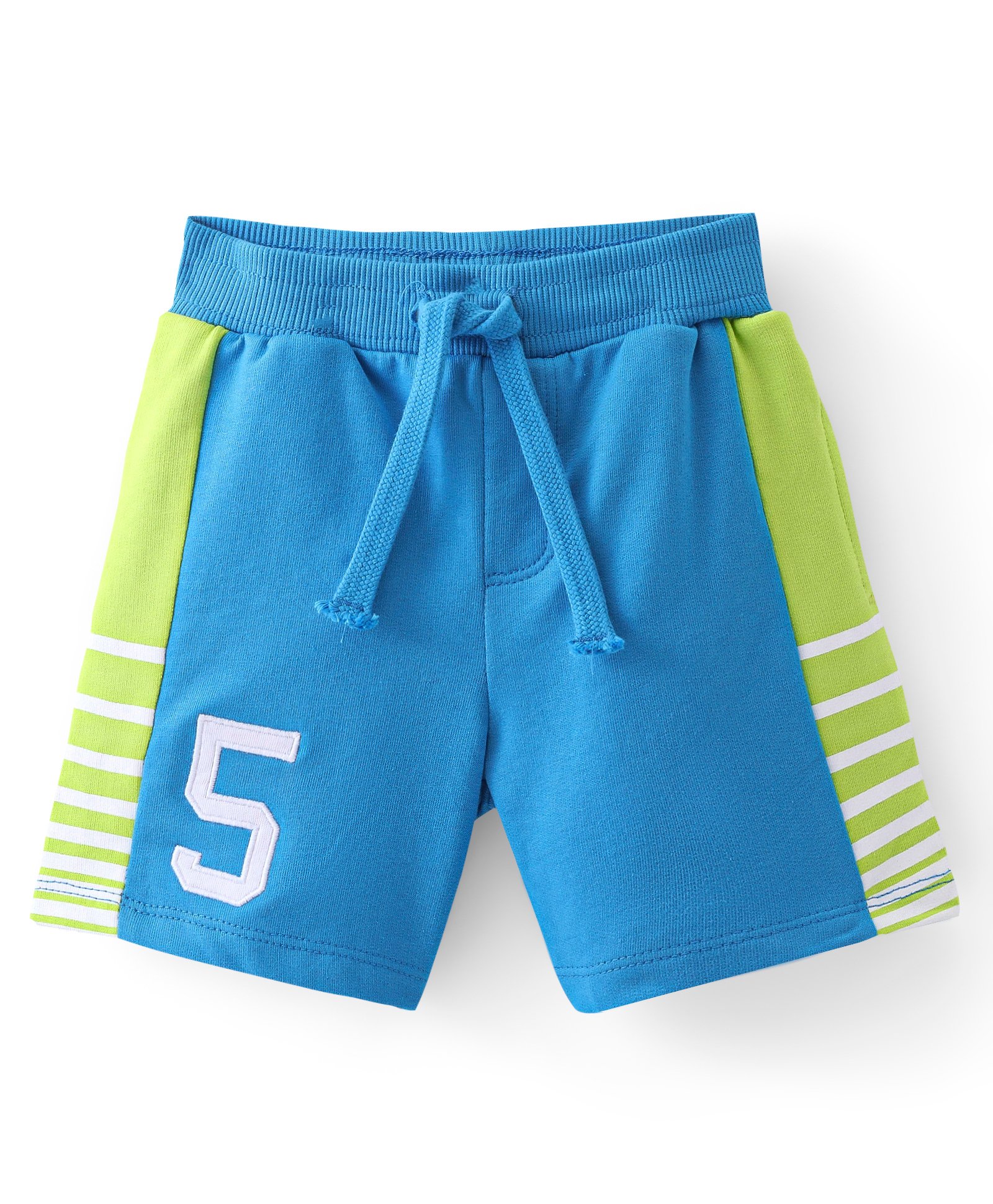 Babyhug Cotton Looper Knit Shorts Number Patch - Blue-image-17