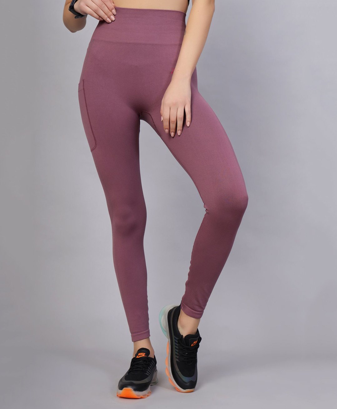 Zelena Solid High Waisted Postpartum Leggings - Tulipwood Purple-picture-15