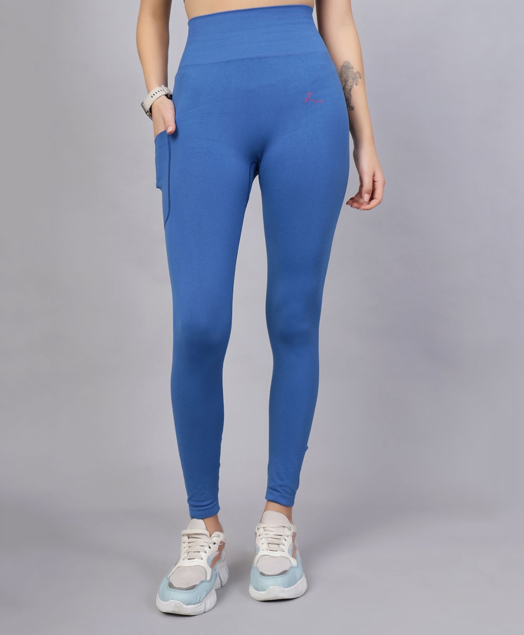 Zelena Solid High Waisted Postpartum Leggings - Federal Blue-picture-26