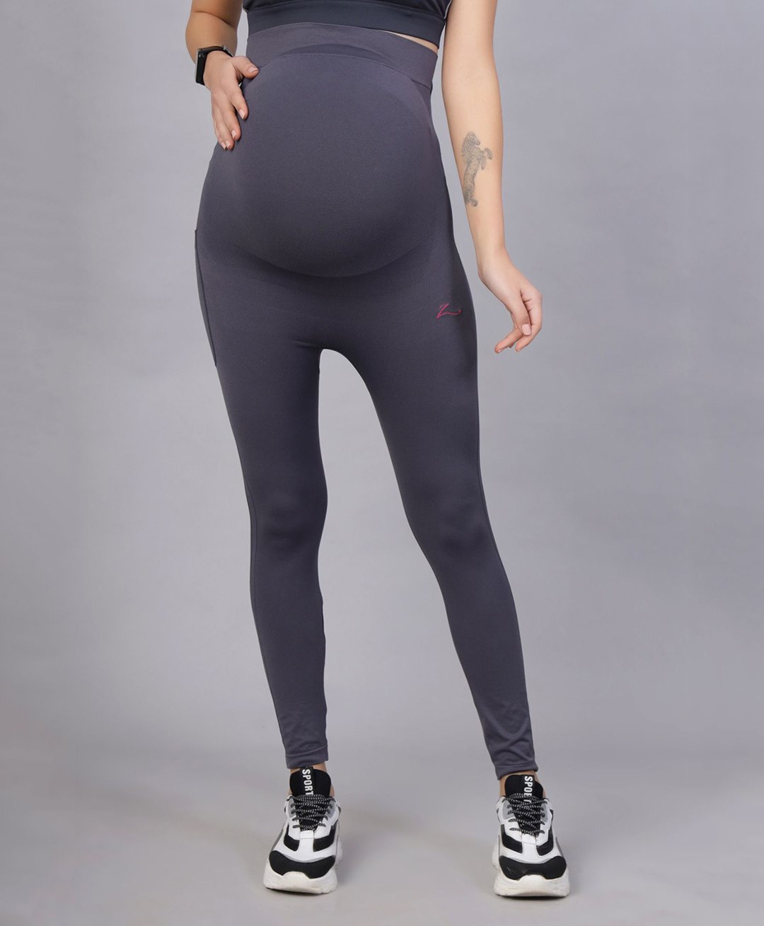 Zelena Solid High Waisted Pregnancy Leggings - Grey-picture-30