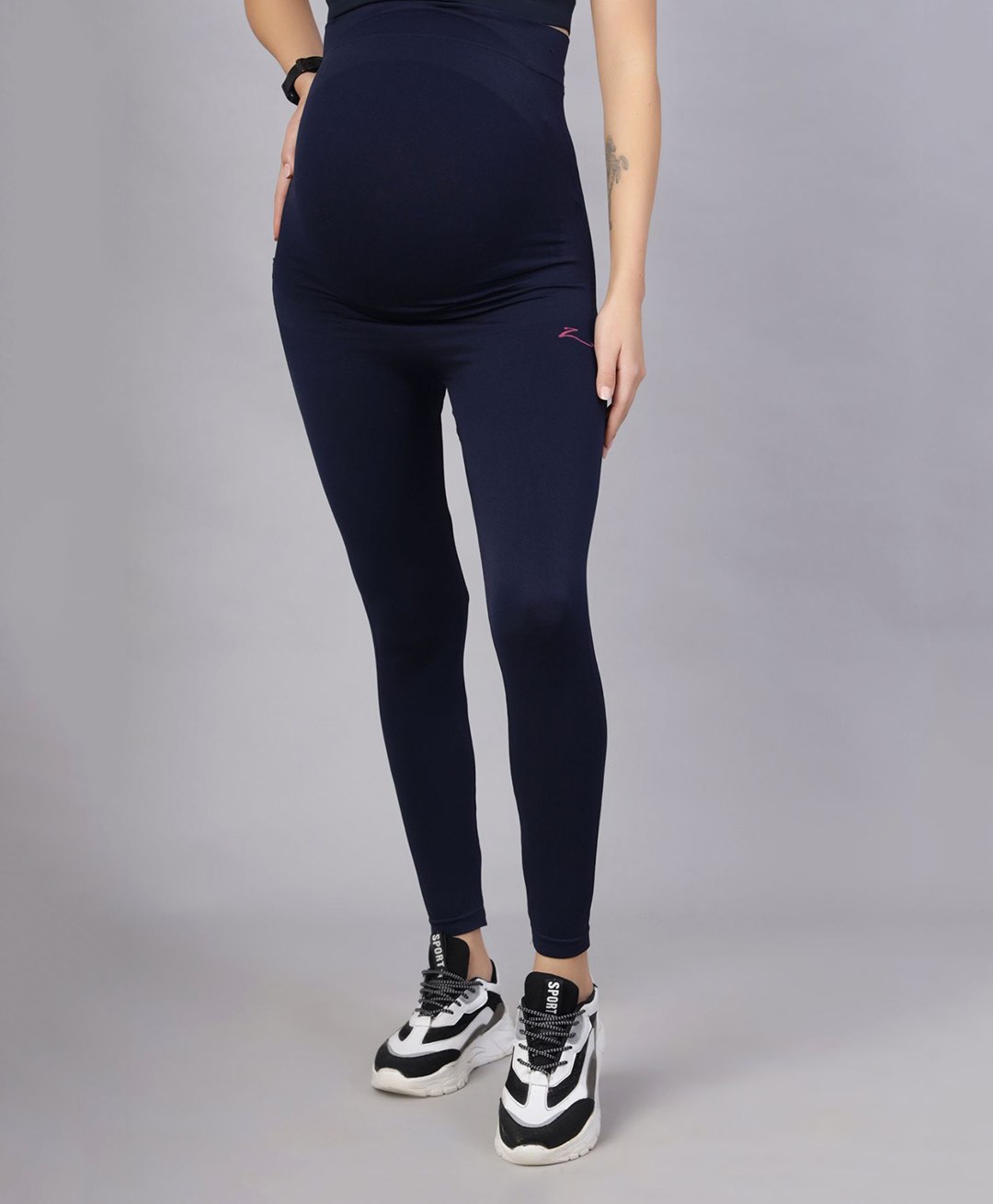 Zelena Solid High Waisted Pregnancy Leggings - Navy Blue-picture-24
