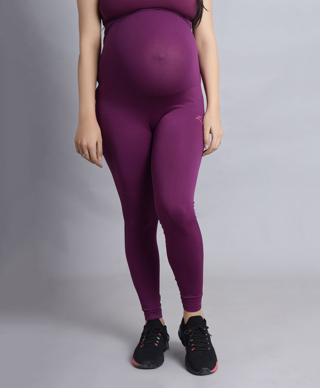 Zelena Solid High Waisted Pregnancy Leggings - Wine Purple-picture-32
