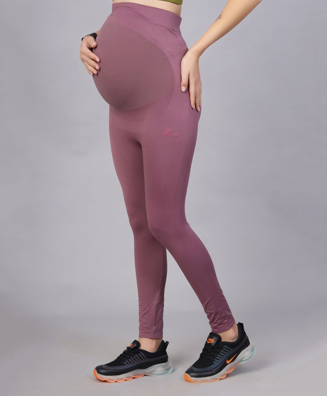 Zelena Solid High Waisted Pregnancy Leggings - Tulipwood Purple-picture-34