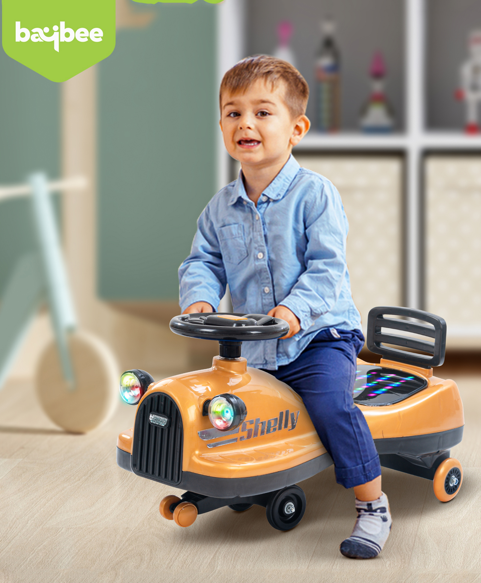 Baybee Shelly Kids Magic Swing Cars Twister Push Ride on Toy Car with Music, PP Wheels & RGB Light (Gold)-picture-14