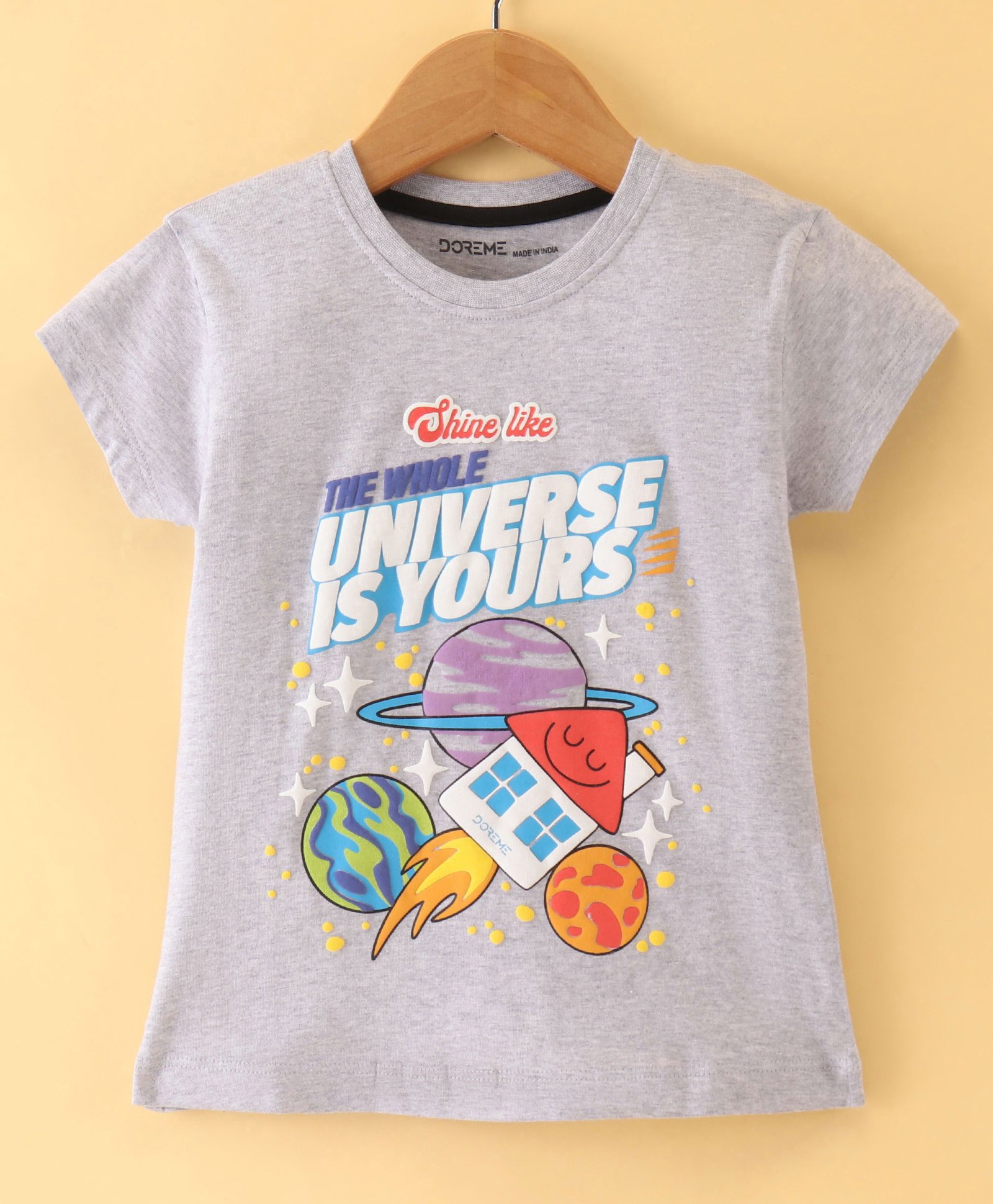 Doreme Single Jersey Half Sleeves Universe Print Top - Grey-image-18