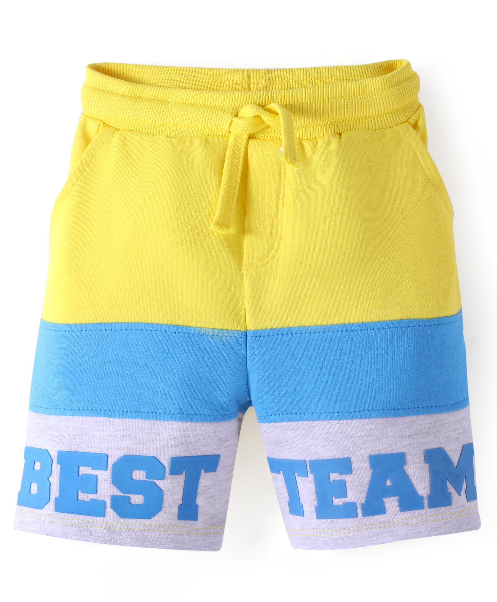 Babyhug Cotton Looper Knit Shorts With Text Print - Yellow & Blue-picture-11