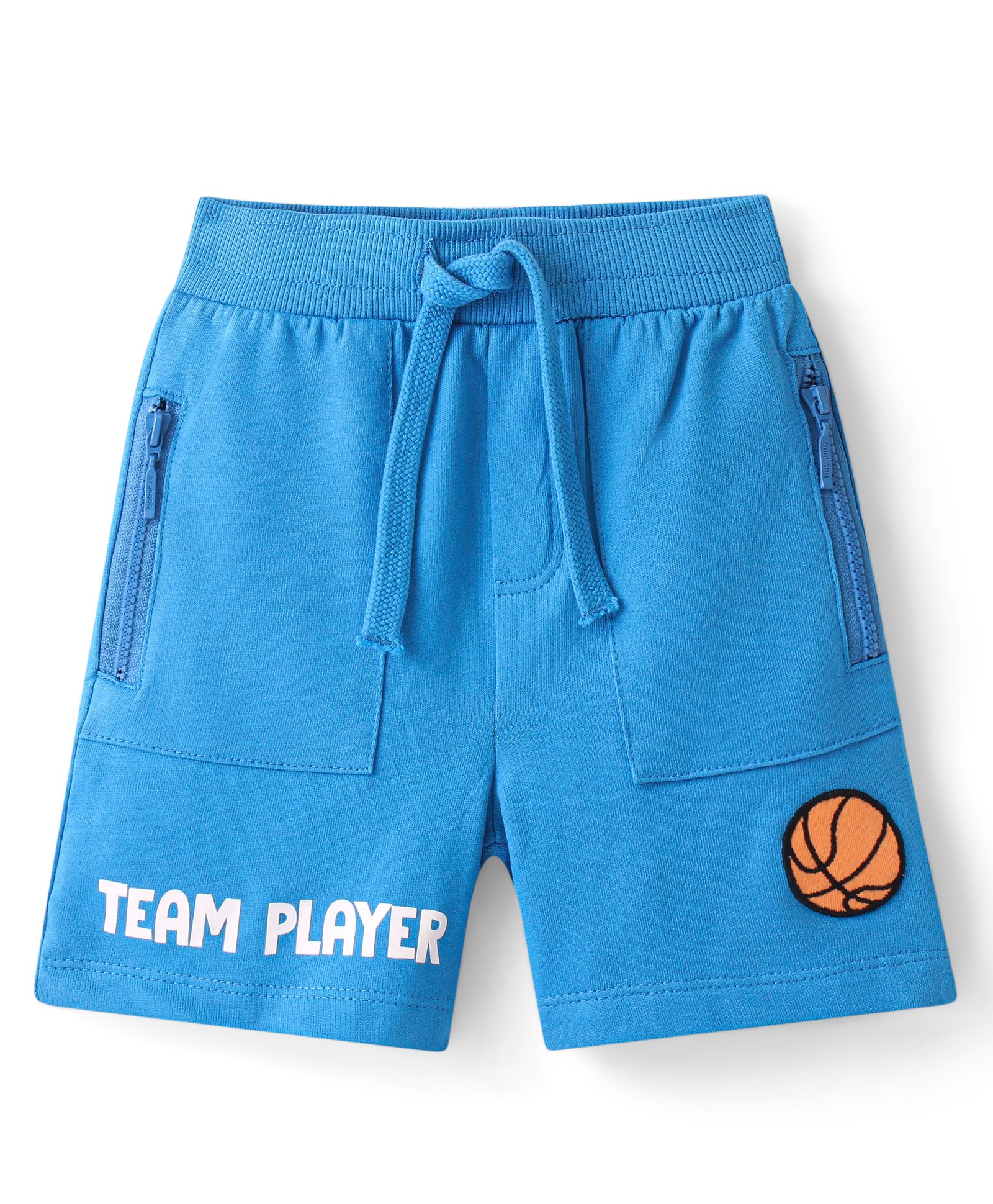 Babyhug Cotton Looper Knit Shorts with Basketball Patch & Text Print - Blue-picture-17