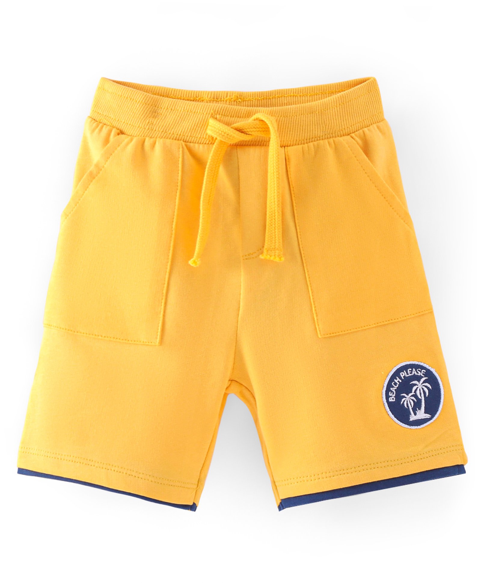 Babyhug Cotton Looper Knit Shorts Palm Tree Patch - Yellow-image-22