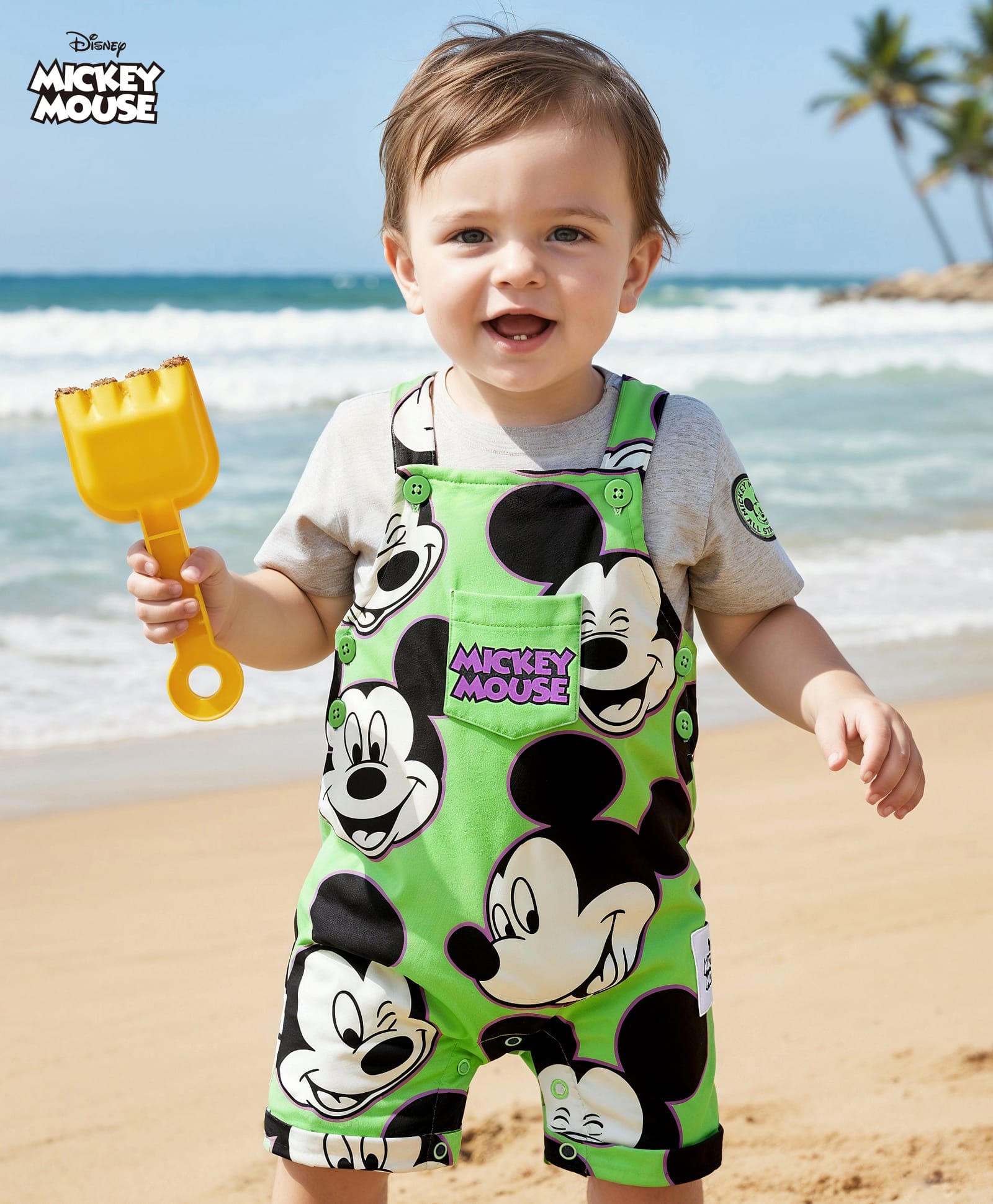 Babyhug Disney Cotton Knit Dungaree With Half Sleeves T- Shirt And Mickey Mouse Print - Green-image-47