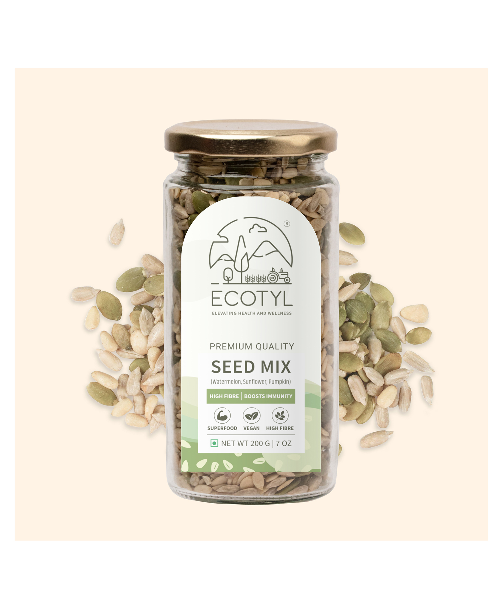 Ecotyl Seed Mix | Sunflower, Pumpkin, and Watermelon Seeds | Unroasted | 200g-picture-17