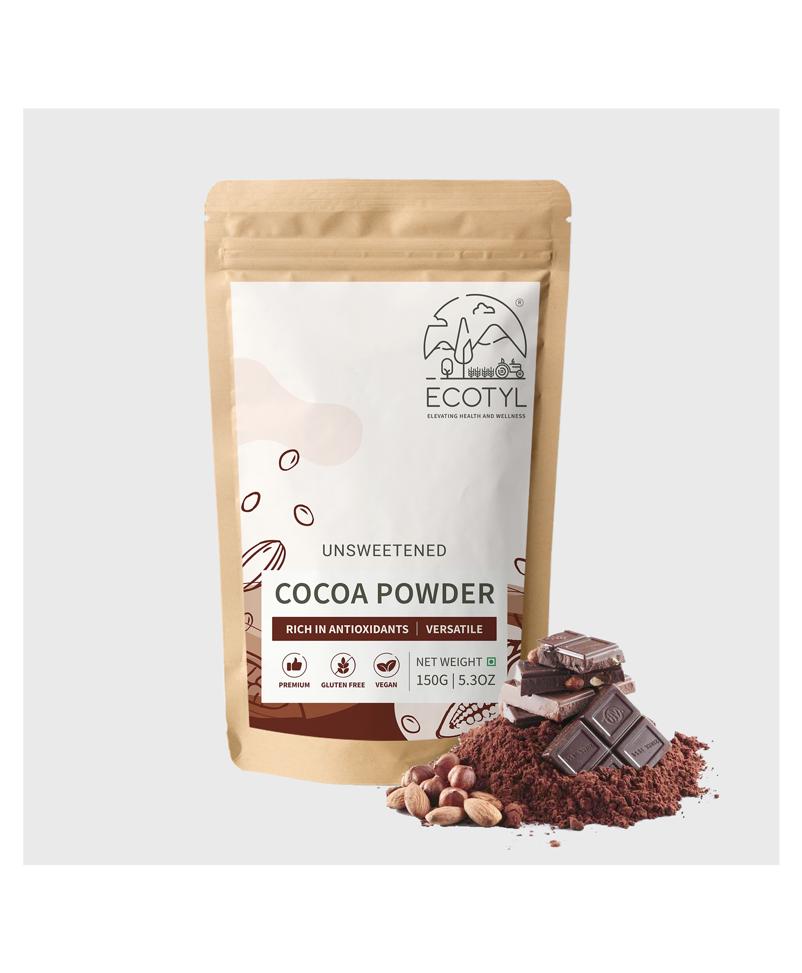 Ecotyl Cocoa Powder | Unsweetened | Perfect for Baking | 150g-image-2