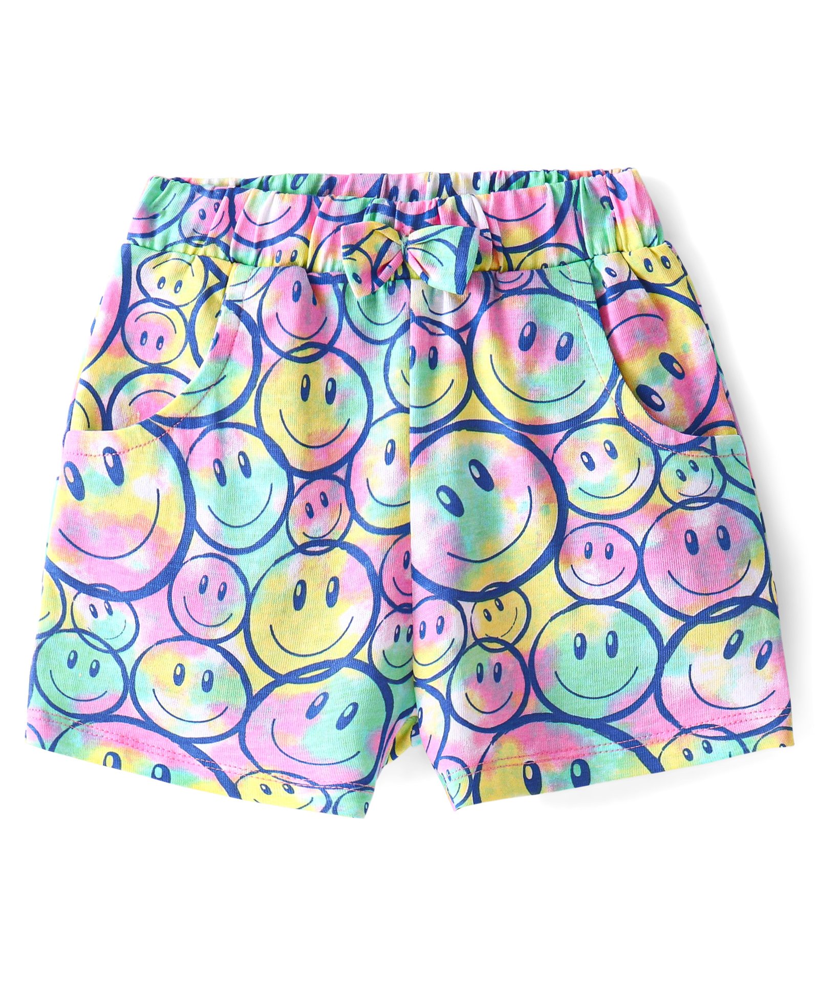 Babyhug Single Jersey Knit Shorts Emoji Print - Pink Blue & Yellow-image-15