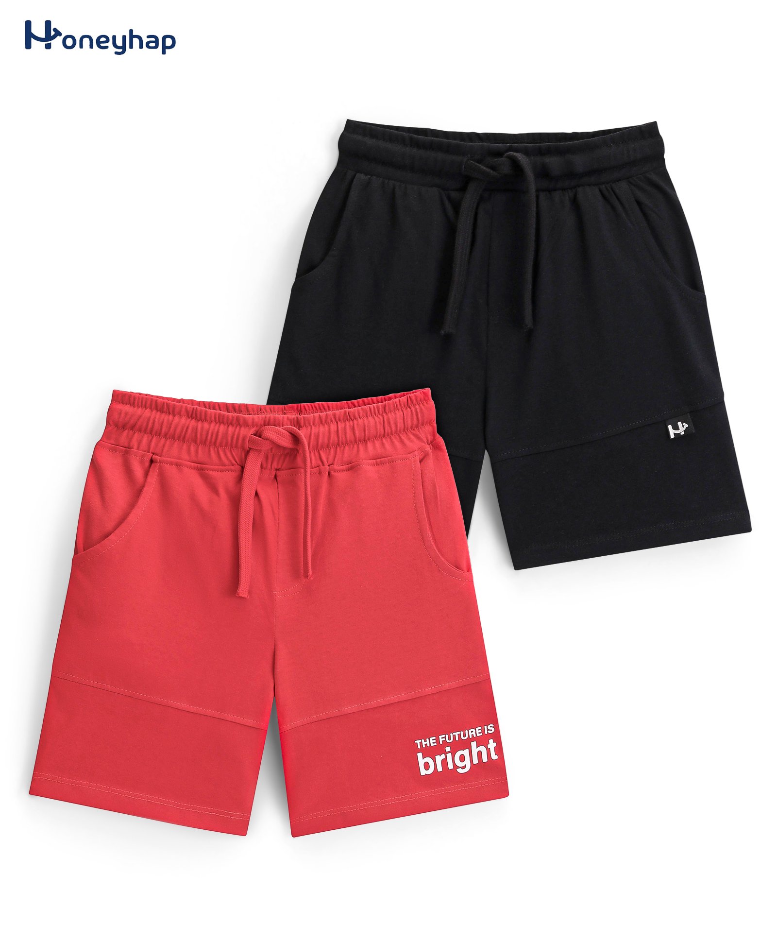 Honeyhap Premium 100% Cotton Shorts with Bio Finish Text Print - Scarlet Red & Black-picture-30