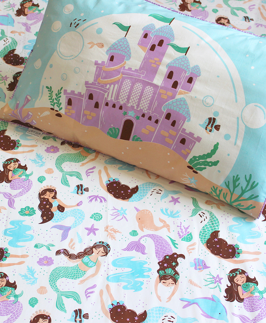 SilverLinen Magical Mermaids Single Bedsheet with One Pillow Cover -Multicolour-image-15