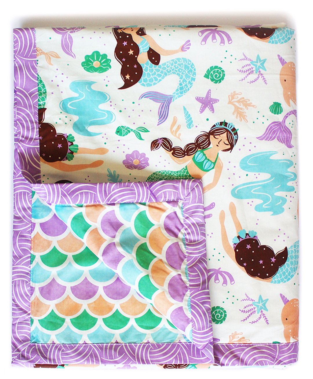 SilverLinen Magical Mermaids 100% Cotton 3 Layer Reversible Single Blanket Dohar for Kids for Girls - Multicolour (Size: 58 in x 70 in)-image-11