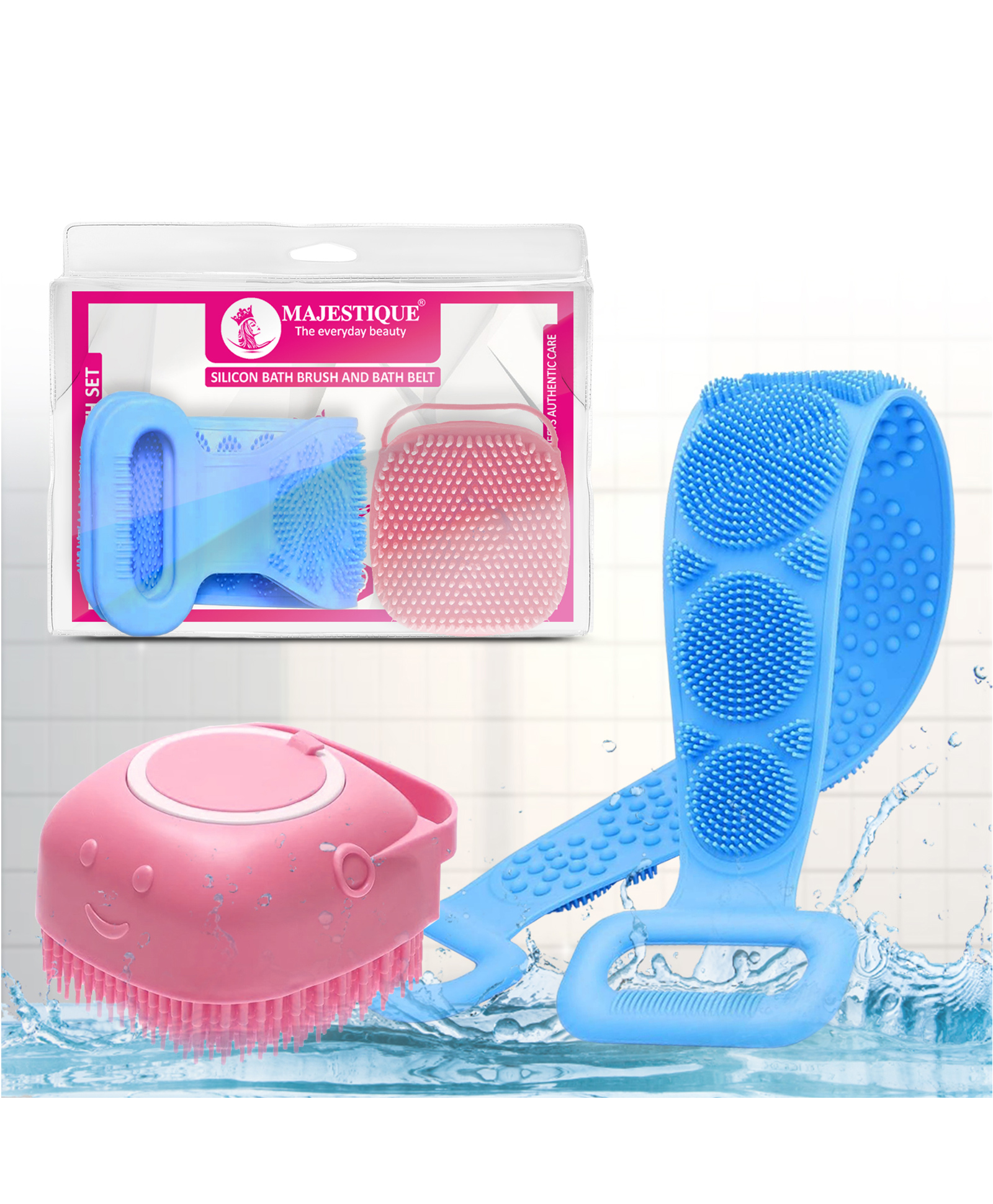 Majestique Silicone Body Scrubber with Bath Belt - Suitable for All Skin Cleaning, Bathing Loofah - 2Pcs Multicolor-image-24