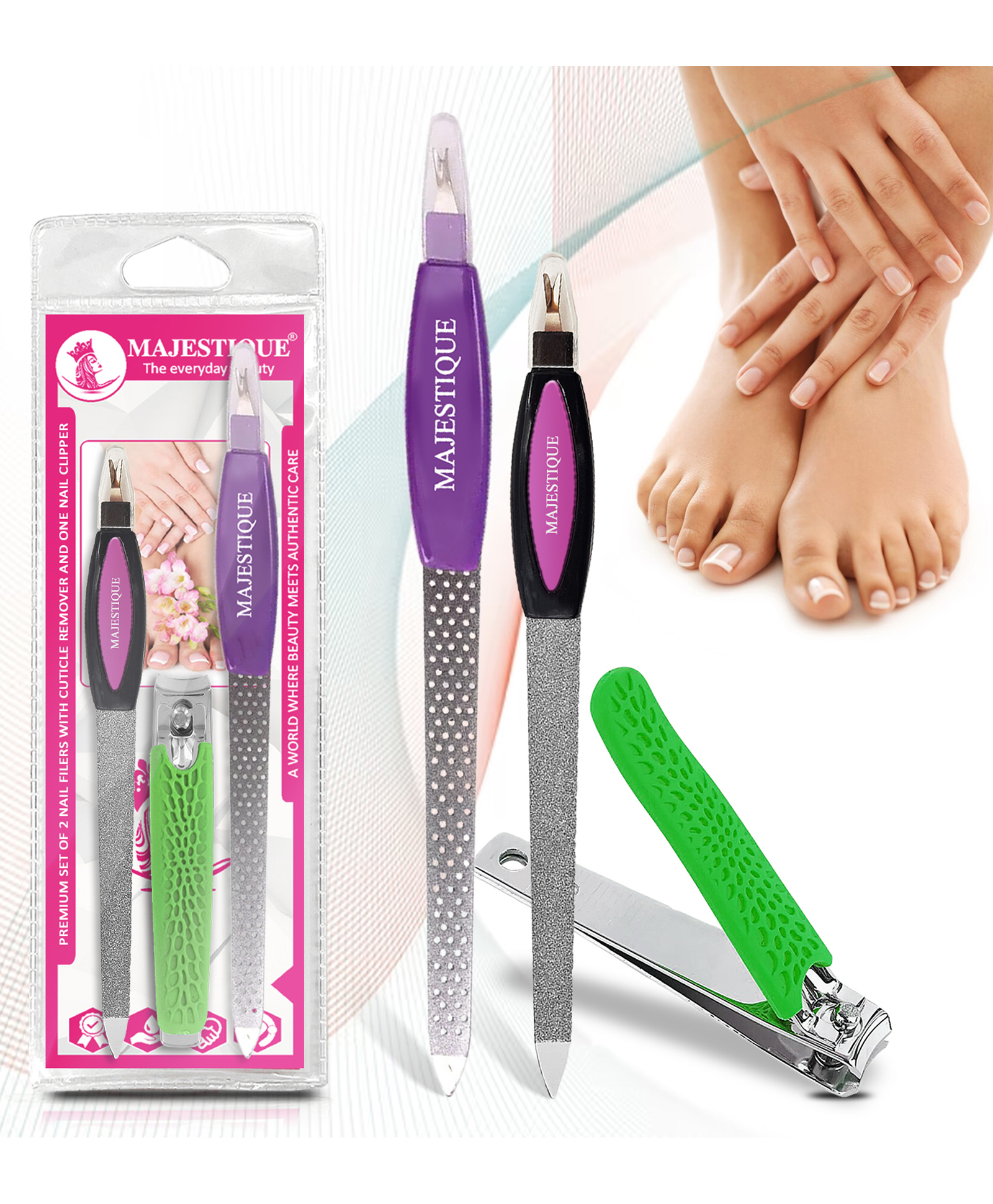 Majestique Nail Filers with Cuticle and Nail Clipper, Ultra Sharp Cutter, Manicure Pedicure Tools - 3Pcs Multicolor-image-26