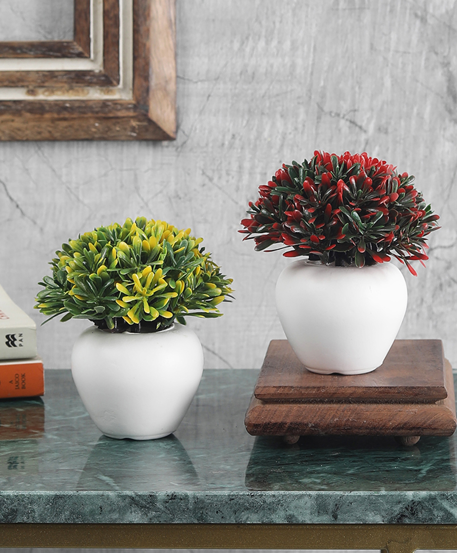 Foliyaj Artificial Combo of 2 Mini Bush with Yellow and Red Leaves-image-27