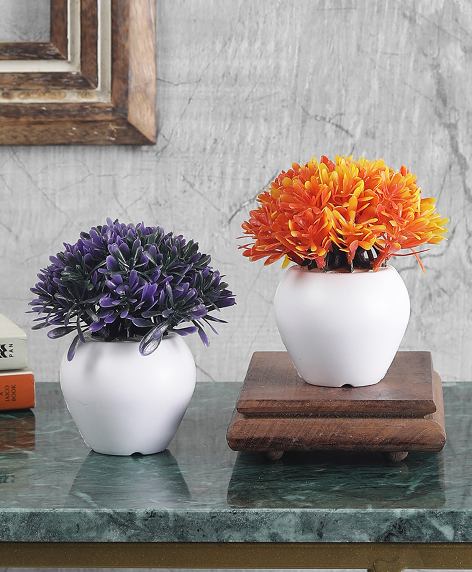 Foliyaj Artificial Combo of 2 Mini Bush with Purple and Orange Leaves-image-28
