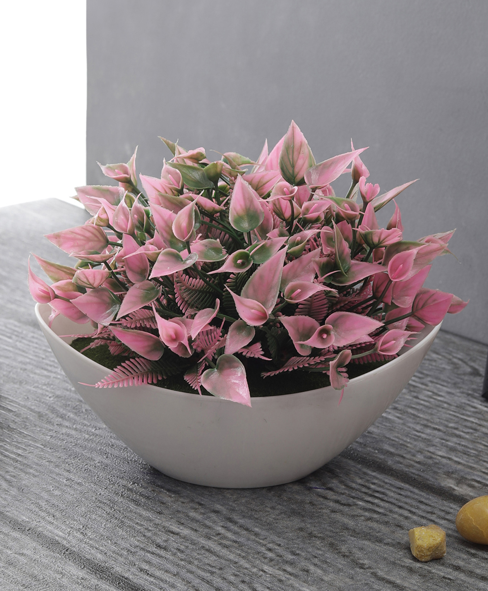 Foliyaj Artificial Plant with Green Pink Leaves and Flowers-image-1