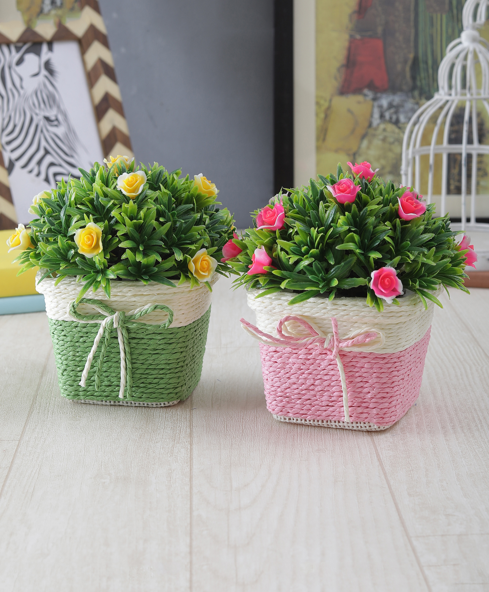 Foliyaj Combo of 2 Artificial Flower Plants with Pot for Home Decor Living Room-image-34