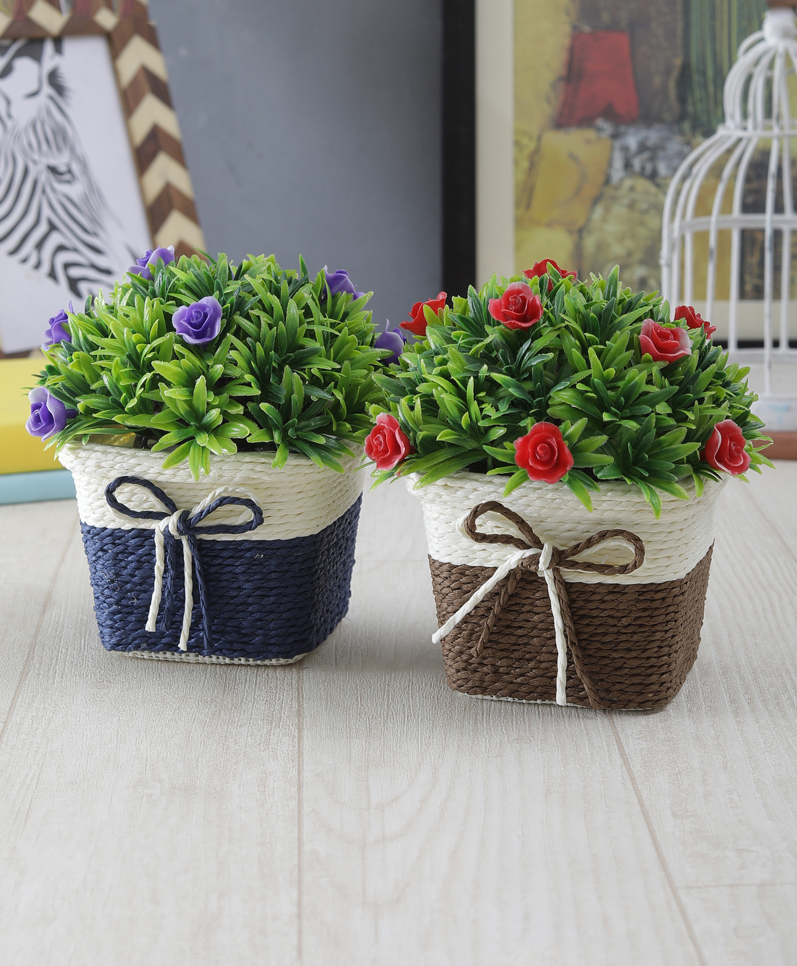 Foliyaj Combo of 2 Artificial Flower Plants with Pot for Home Decor Living Room-image-35