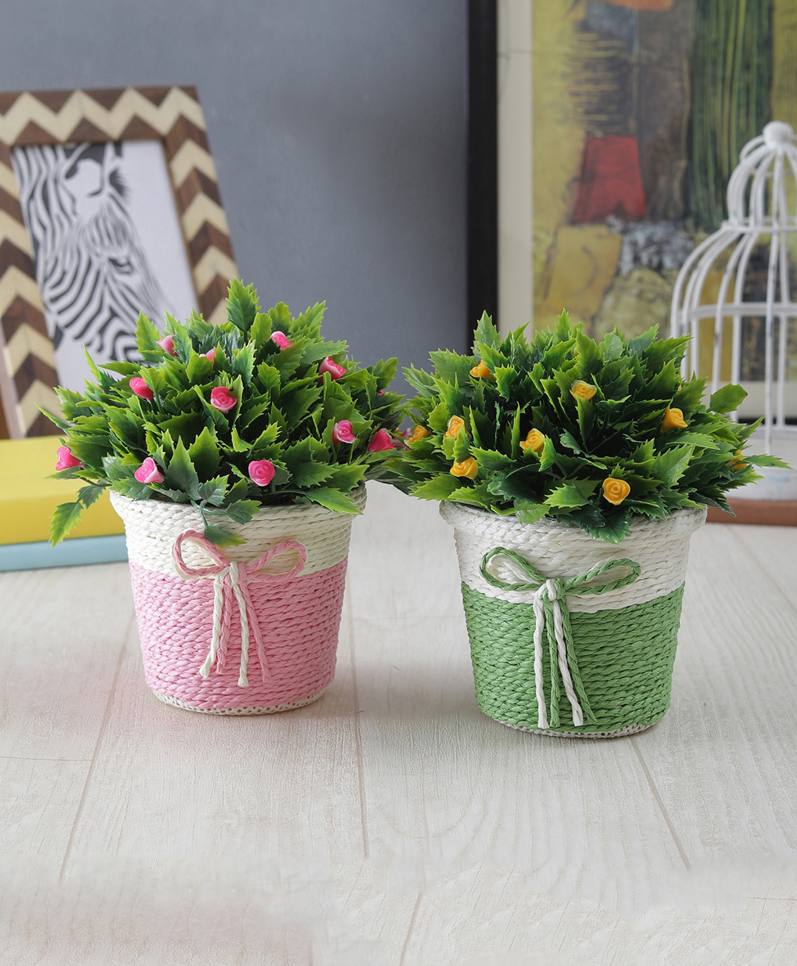 Foliyaj Combo of 2 Artificial Flower Plants with Pot for Home Decor Living Room-image-15