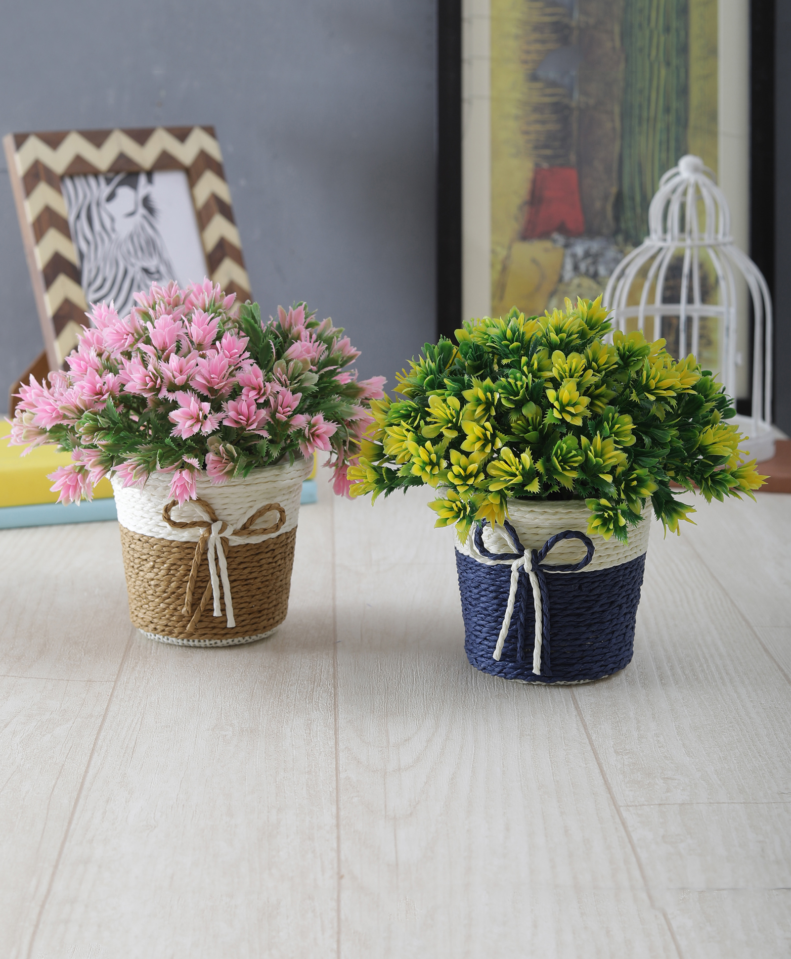 Foliyaj Combo of Two Artificial Flower Plants with Pot for Home Decor Living Room-image-36