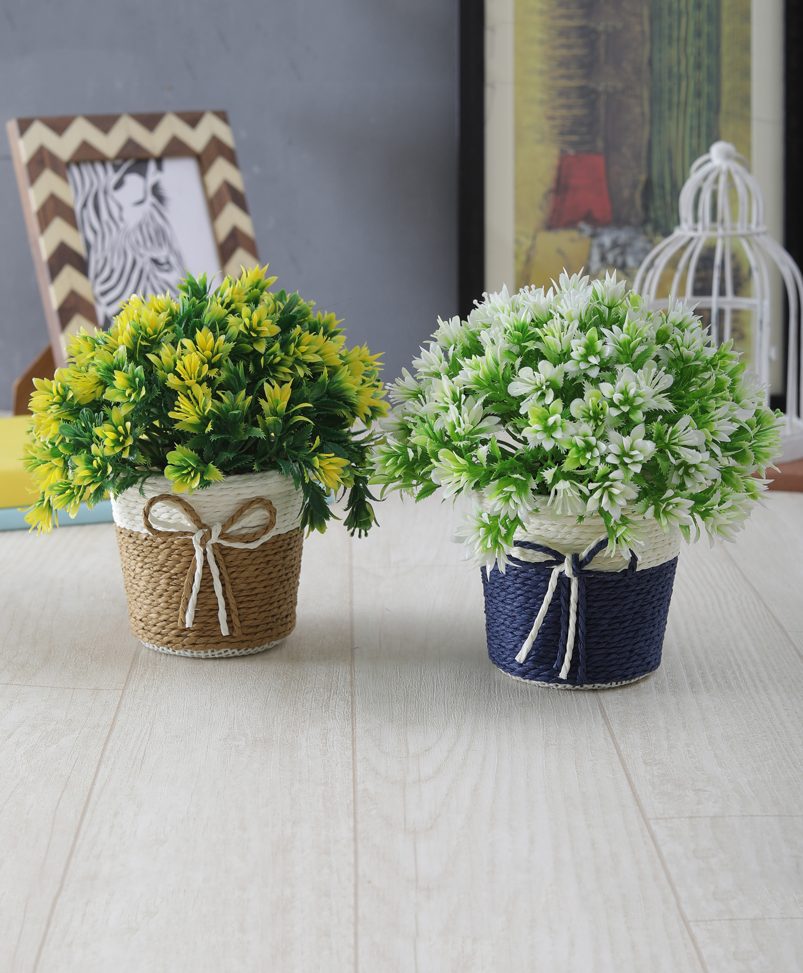 Foliyaj Combo of Two Artificial Flower Plants with Pot for Home Decor Living Room-image-37