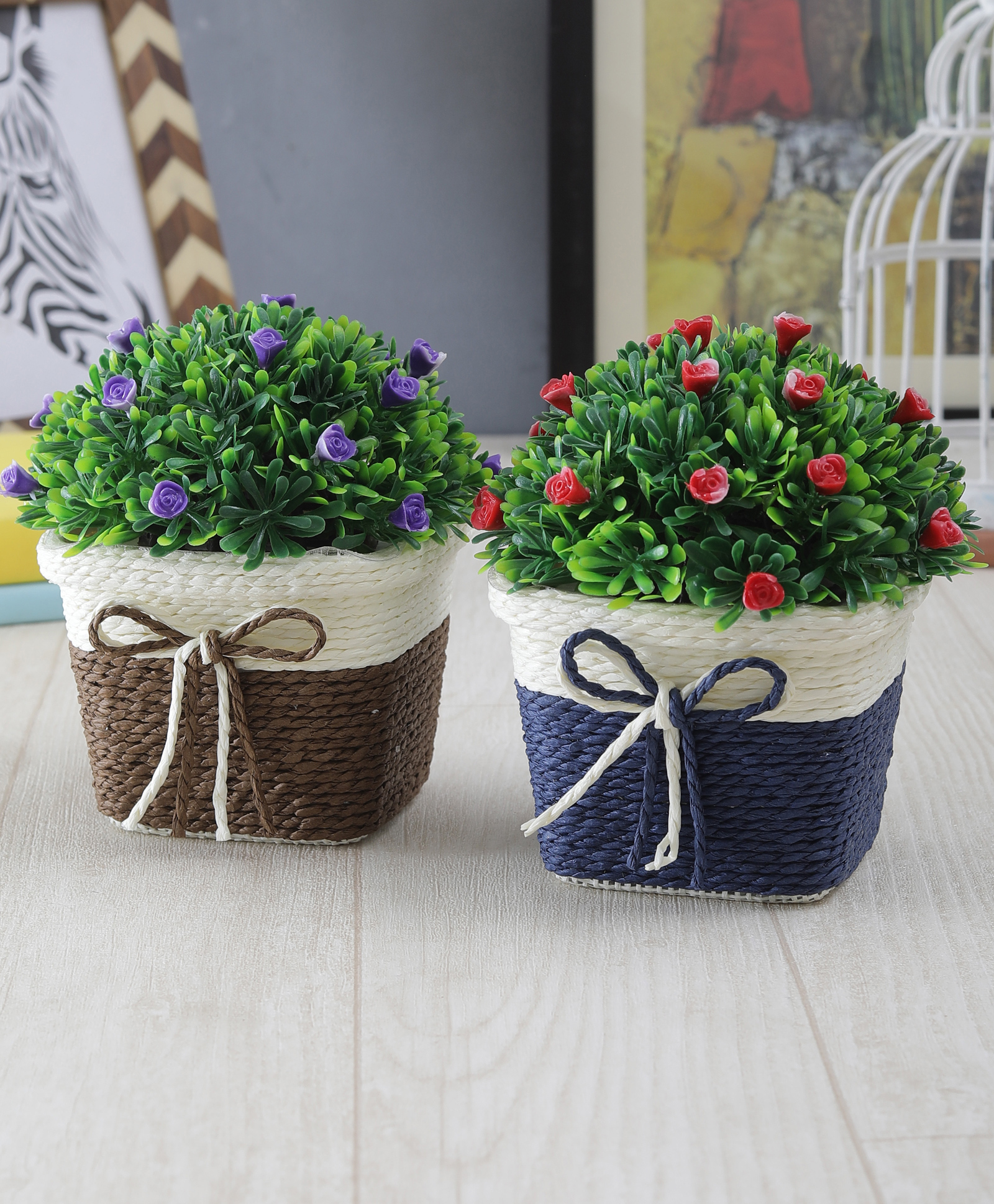 Foliyaj Combo of 2 Artificial Flower Plants with Pot for Home Decor Living Room-image-38