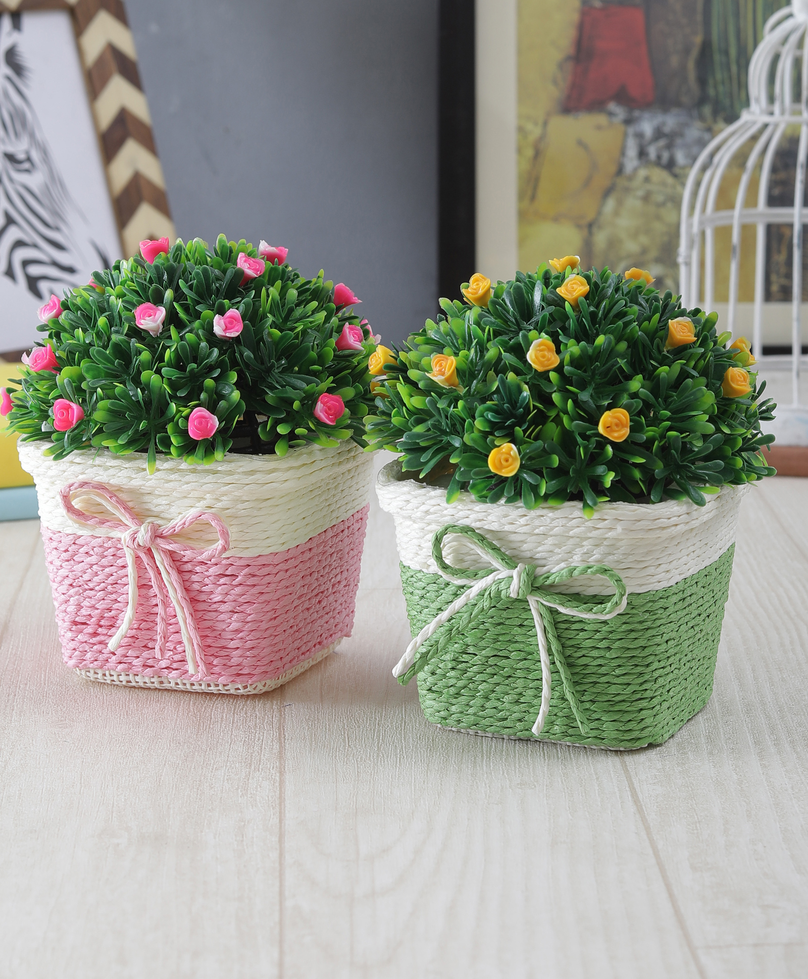 Foliyaj Combo of 2 Artificial Flower Plants with Pot for Home Decor Living Room-image-41