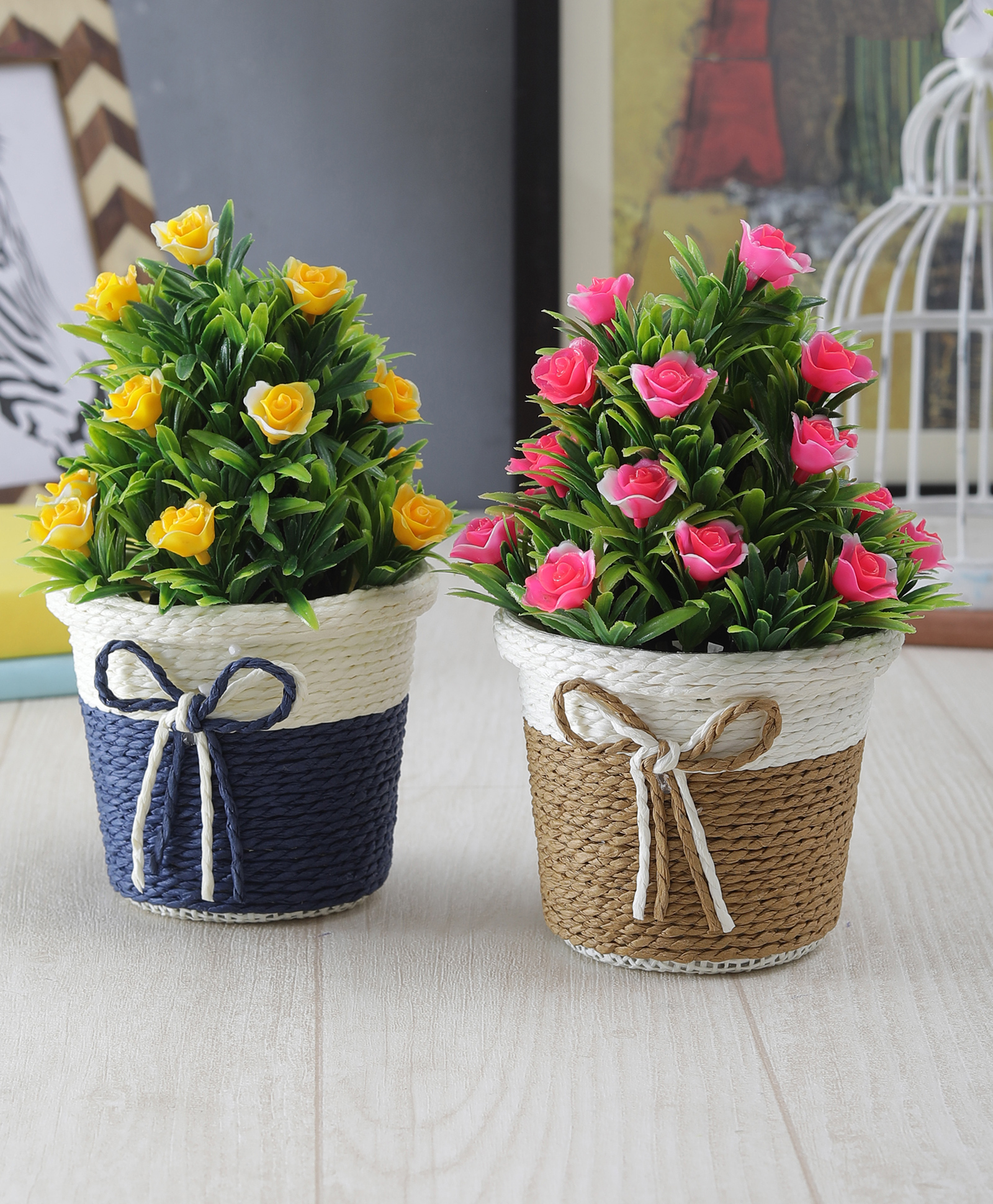 Foliyaj Combo of 2 Artificial Flower Plants with Pot for Home Decor Living Room-image-39