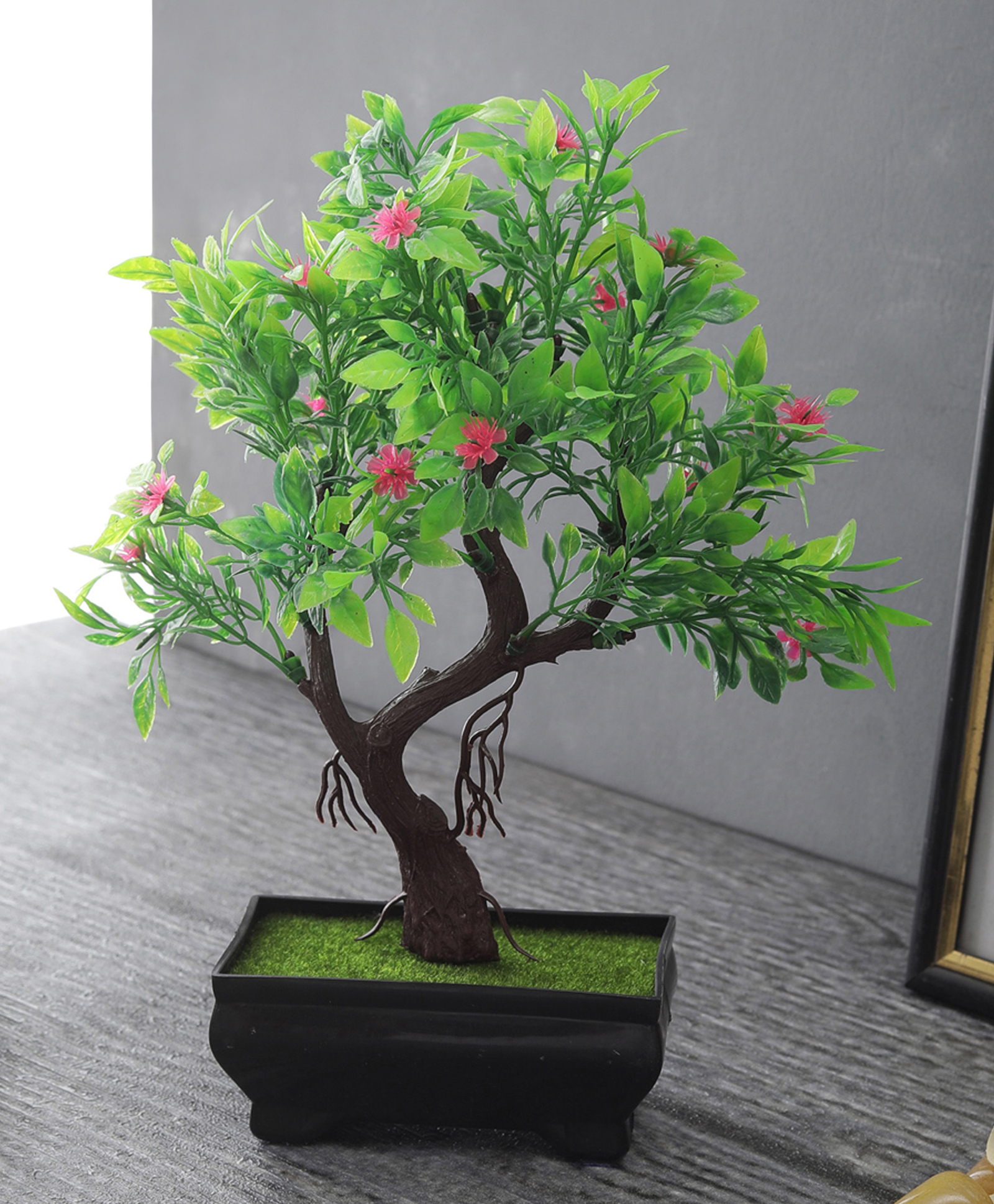 Foliyaj Artificial Y Shaped Bonsai Tree With Pink Flowers-image-28