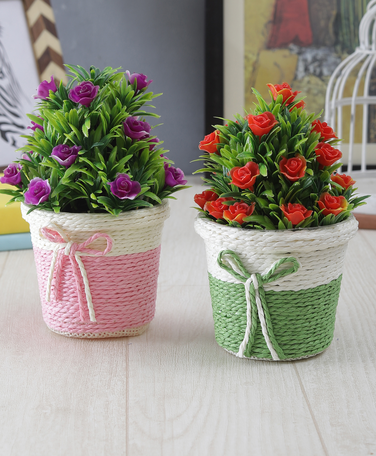 Foliyaj Combo of 2 Artificial Flower Plants with Pot for Home Decor Living Room-image-40