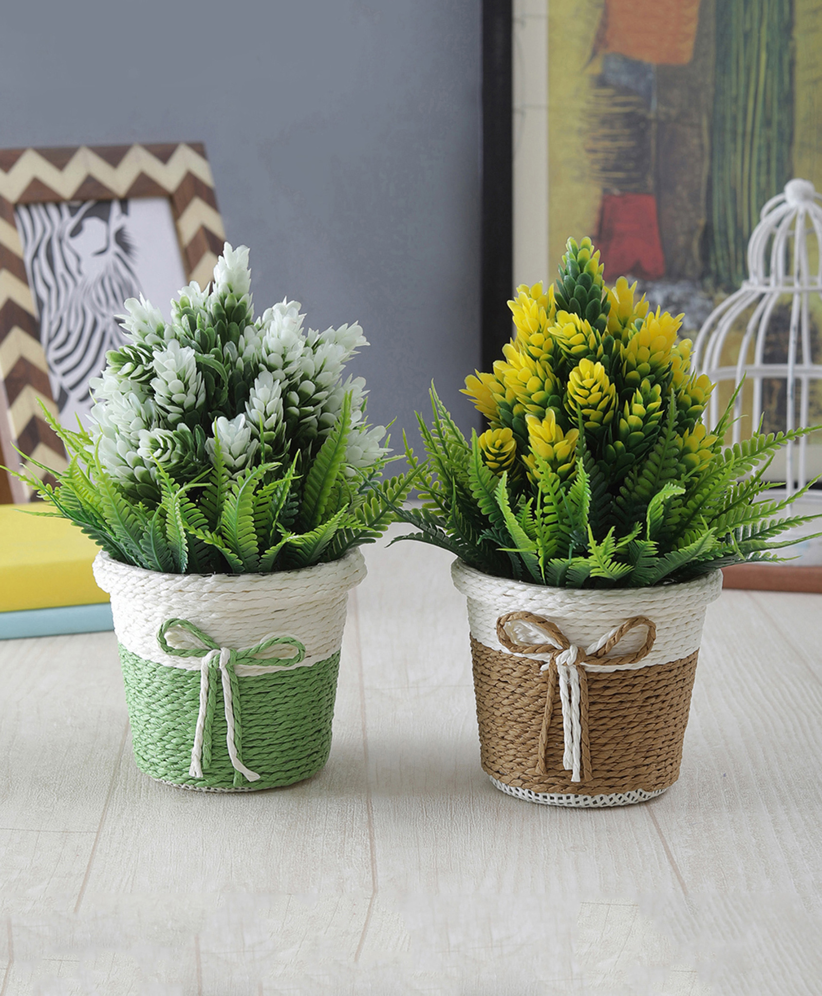 Foliyaj Combo of 2 Artificial Flower Plants with Pot for Home Decor Living Room-picture-11