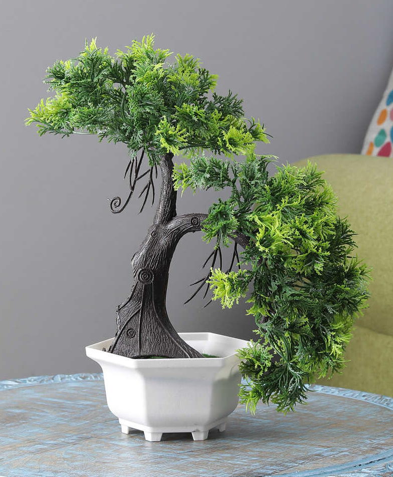 Foliyaj Artificial Shoe Horn Shaped Bonsai Tree with Thick Green Leaves-image-19