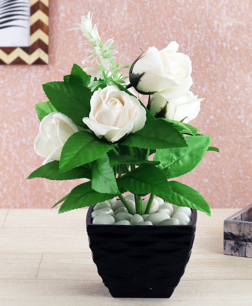 Foliyaj Artificial White Rose Plant-image-20