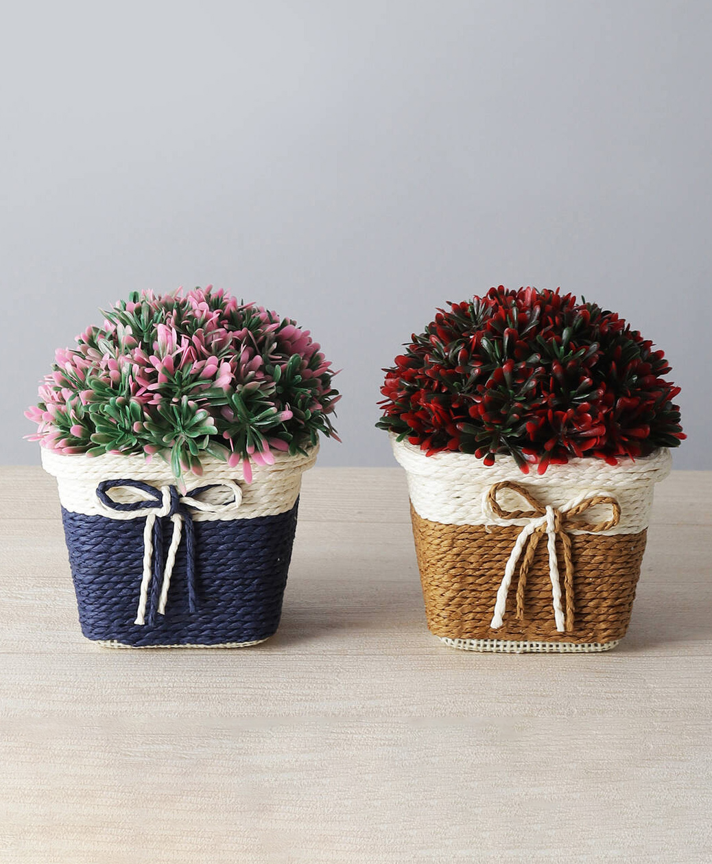 Foliyaj Combo of 2 Artificial Plants with Greenish Red and Pink Leaves with Pots-image-2
