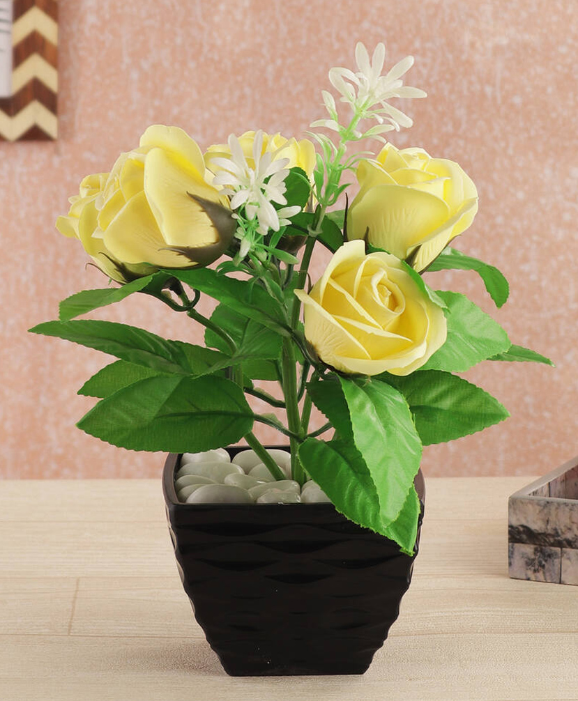 Foliyaj Artificial Yellow Rose Plant-image-38
