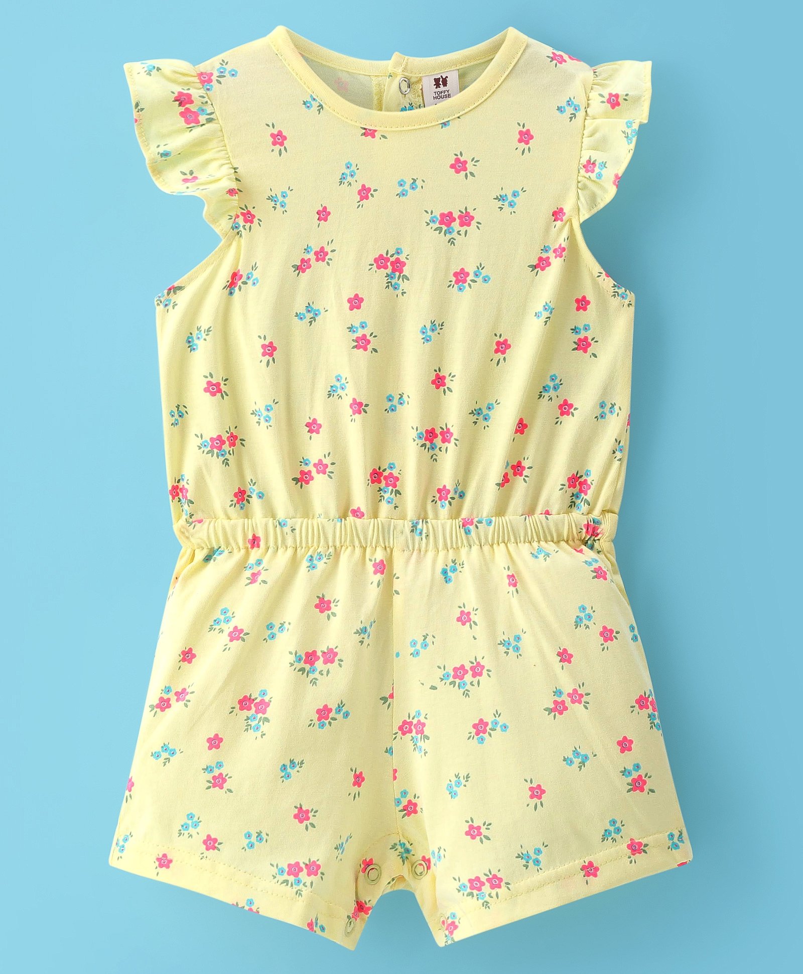 ToffyHouse Cotton Frill Sleeves Floral Printed Jumpsuit - Yellow-image-48
