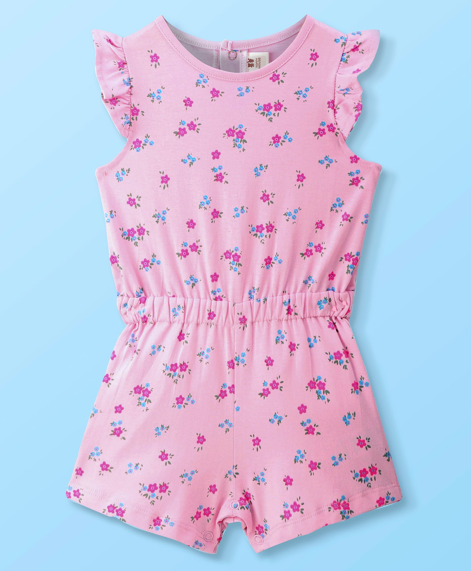 ToffyHouse 100% Cotton Knit Frill Sleeves Jumpsuit with Floral Print - Pink-picture-23