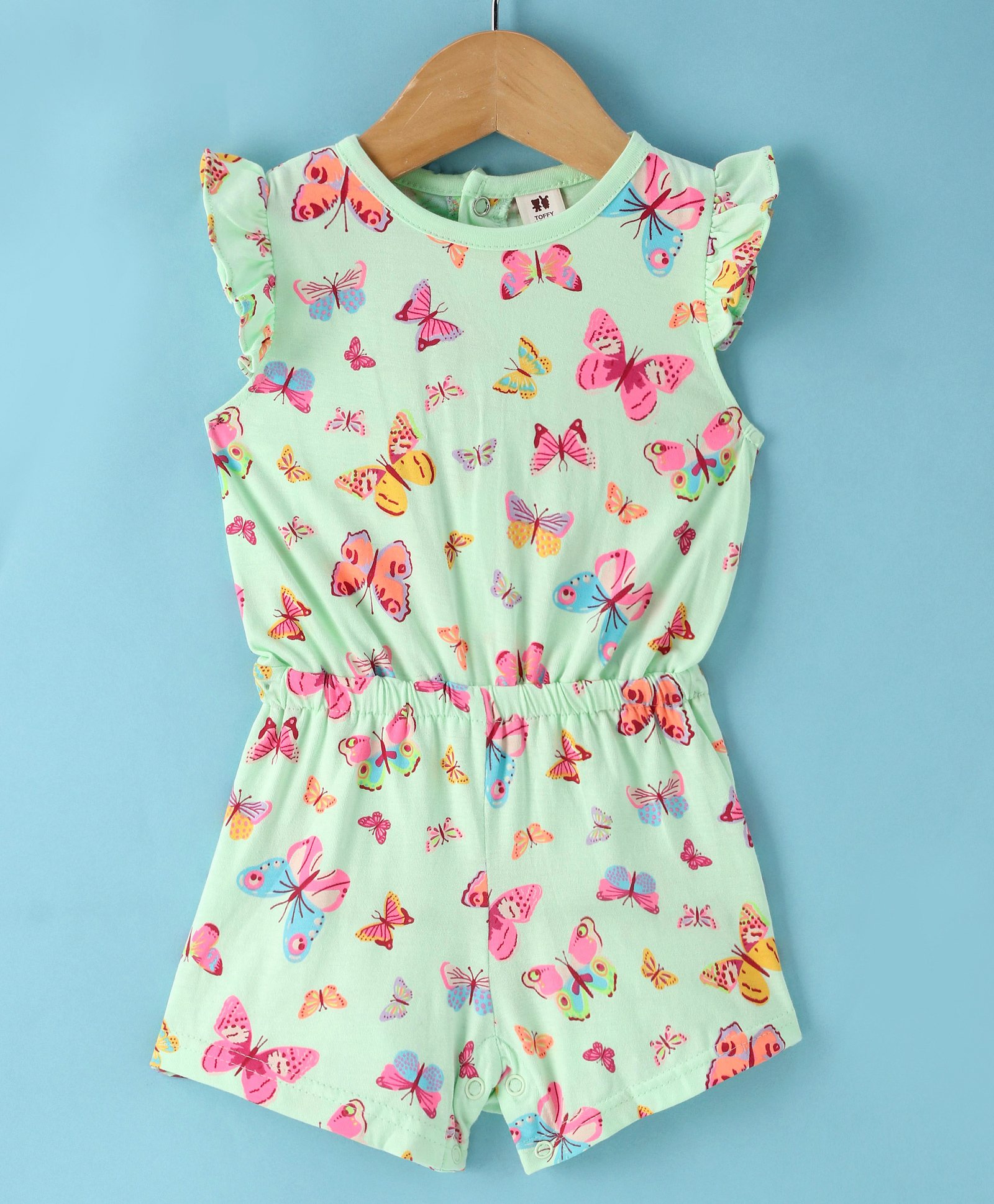 ToffyHouse Single Jersey Frill Sleeves Jumpsuit Butterfly Print - Mint Green-picture-24